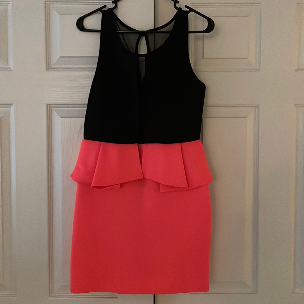 Black and pink color block dress